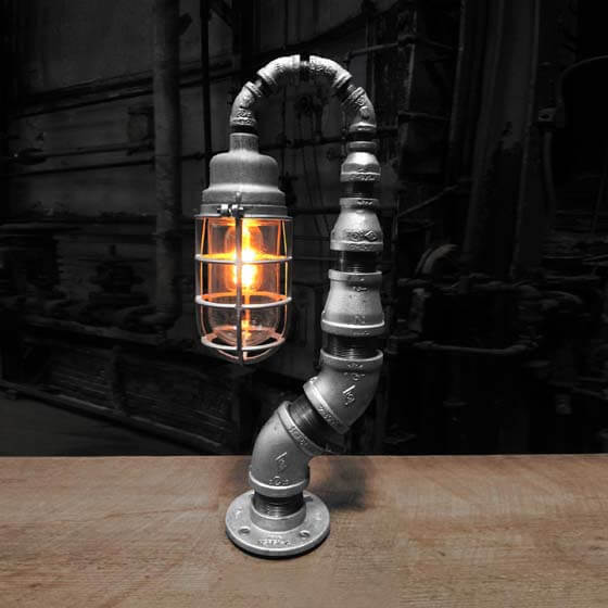 industrial art lamp with vintage light bulb