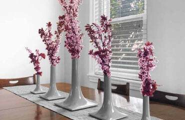 gray ceramic vases tablescape